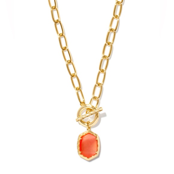 Kendra Scott Daphne Gold Link and Chain Necklace Coral Mother-of-Pearl NWT - Picture 8 of 9